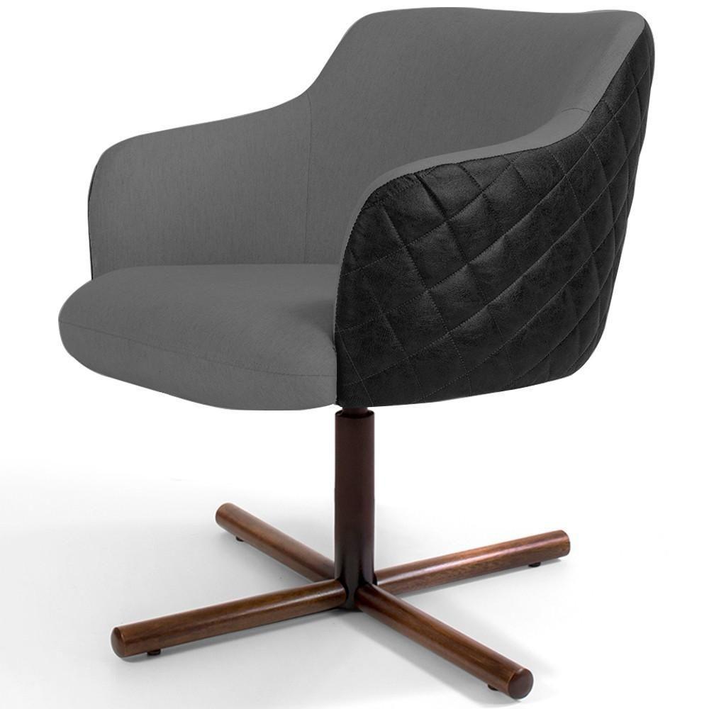 Poltrona Giratória Base X Linho Cinza Tressê Corano Preto - 1