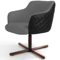 Poltrona Giratória Base X Linho Cinza Tressê Corano Preto - 1