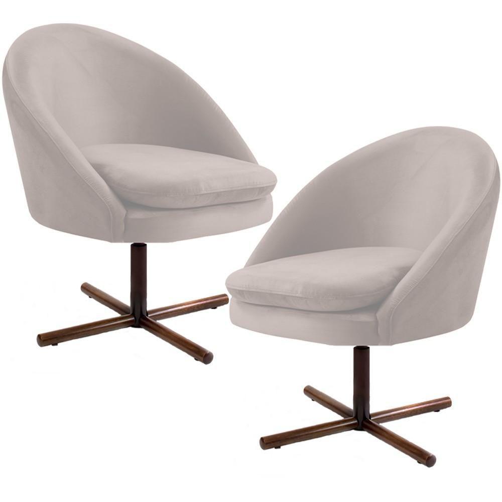 Kit 02 Poltronas Rafa D02 Veludo Bege C-309 - 1