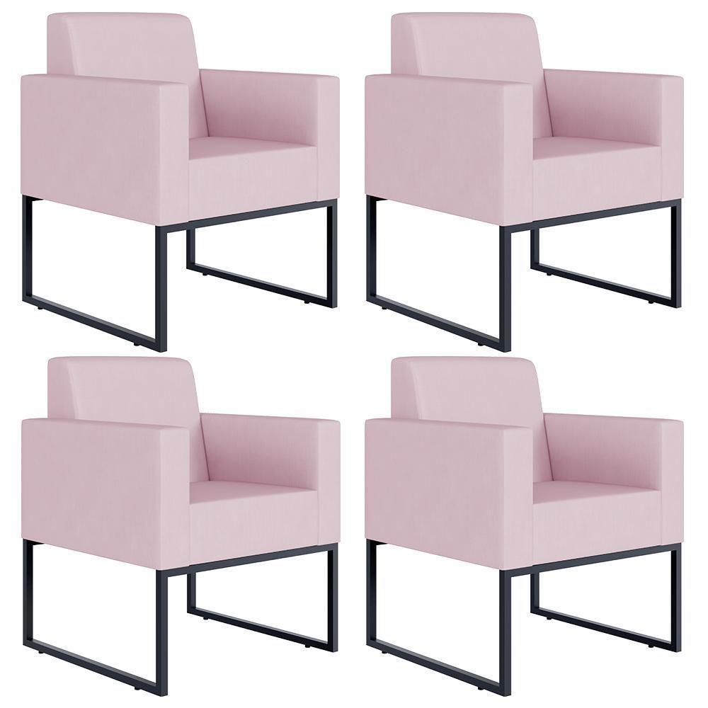 Kit 04 Poltronas Base Fixa De Metal Helô L02 Suede Rosê - 1