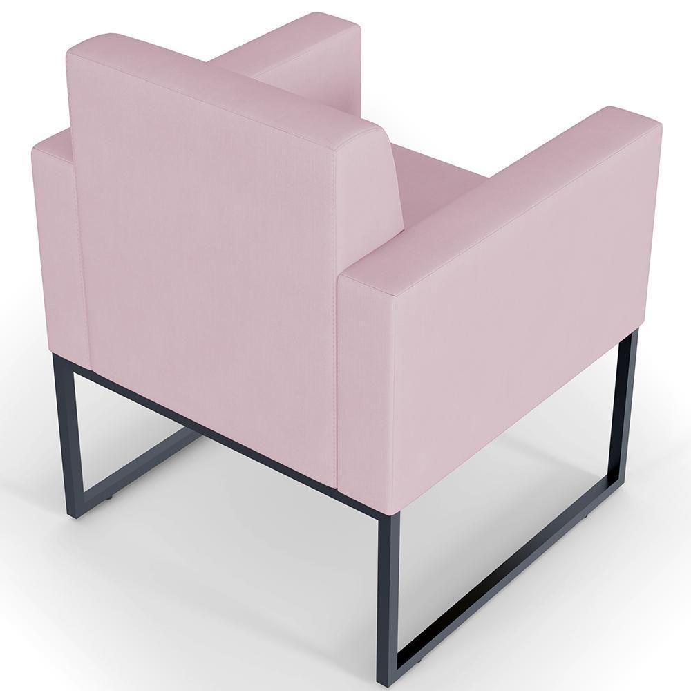 Kit 04 Poltronas Base Fixa De Metal Helô L02 Suede Rosê - 4