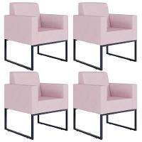 Kit 04 Poltronas Base Fixa De Metal Helô L02 Suede Rosê - 1