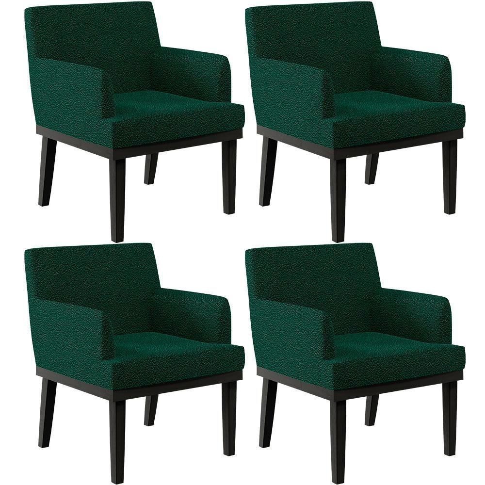 Kit 04 Poltronas Base Preto Beatriz W01 Bouclê Verde - 1