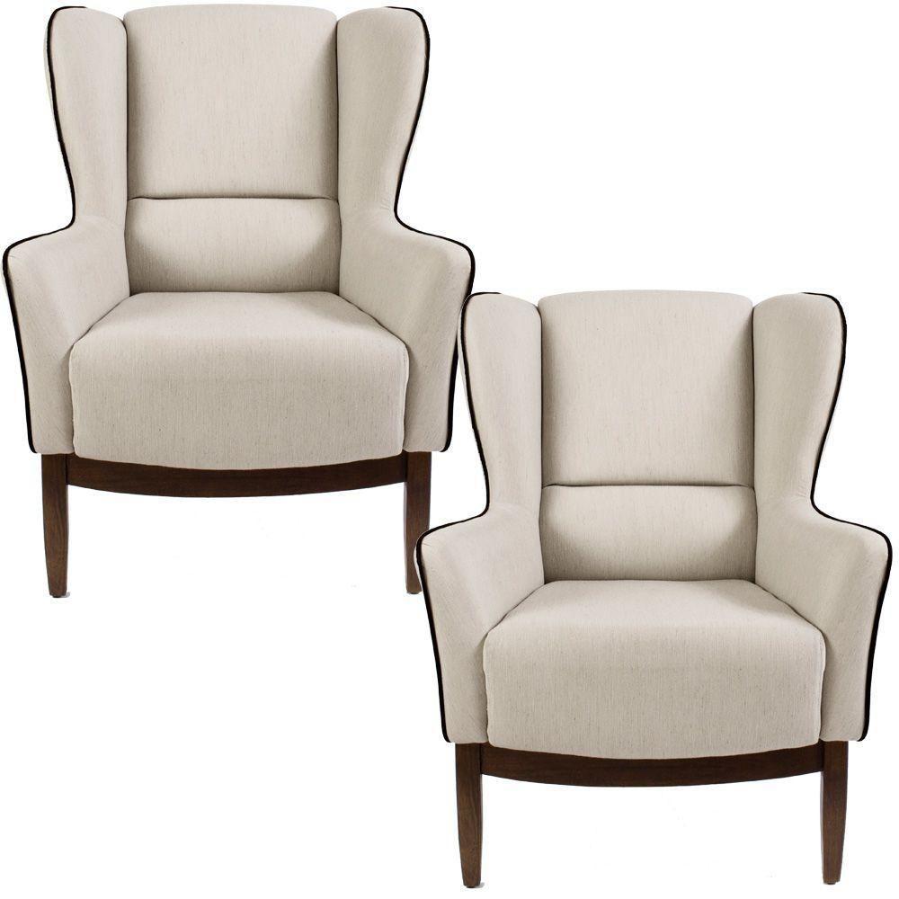 Kit 02 Poltronas Milena D02 Algodão Poliéster Bege C-392 - 1