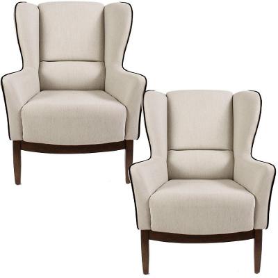 Kit 02 Poltronas Milena D02 Algodão Poliéster Bege C-392