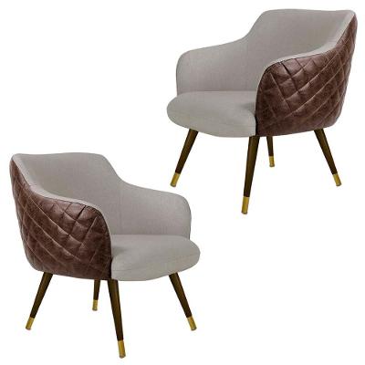 Kit 2 Poltronas Duo New Bronze Linho Bege Corano Marrom Lyam Decor