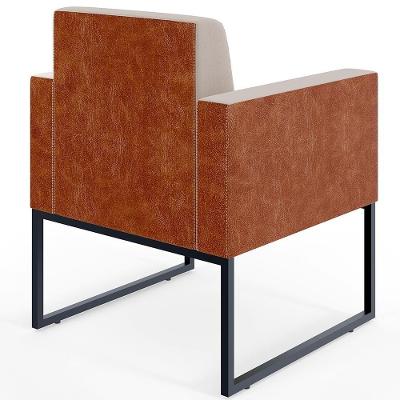 Kit 4 Poltronas Helô L02 Base Fixa Metal Linho Bege Caramelo Lyam Decor