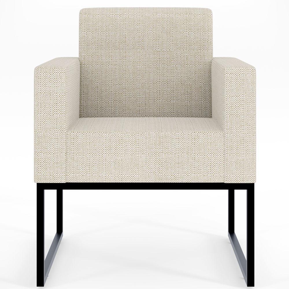 Kit 04 Poltronas Base Fixa Metal Helô L02 Linho Champagne - 6