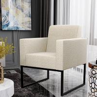 Kit 04 Poltronas Base Fixa Metal Helô L02 Linho Champagne - 10