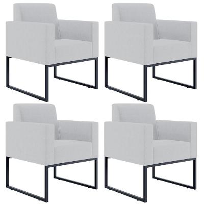 Kit 04 Poltronas Decorativas Helô L02 Linho Cinza Lyam Decor