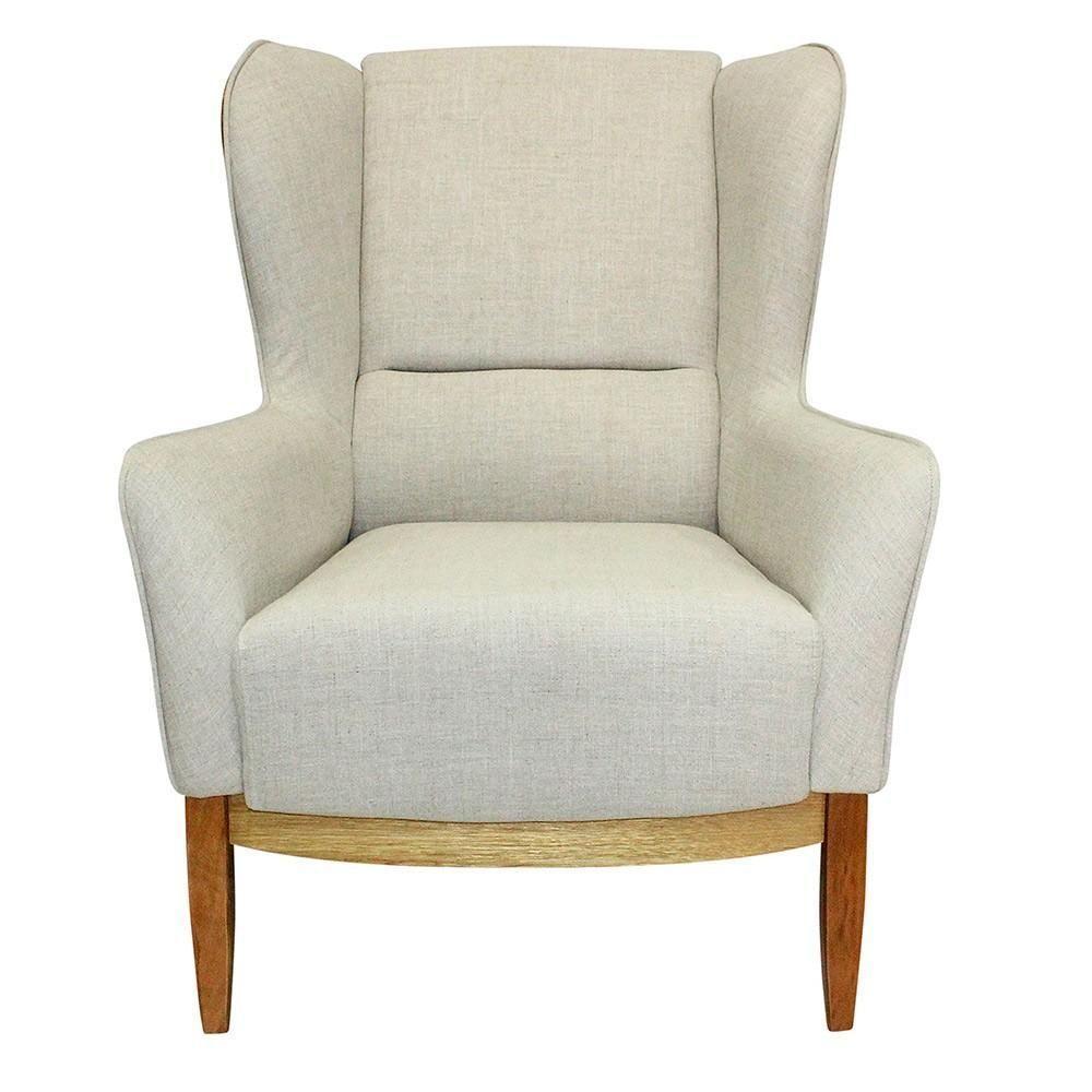 Kit Poltrona Com Puff Linho Bege A-184 Corano Marrom - 4