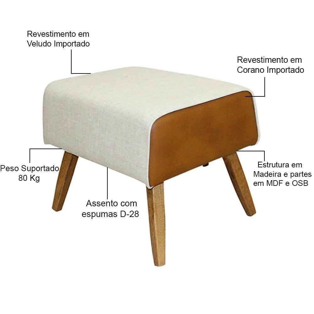 Kit Poltrona Com Puff Linho Bege A-184 Corano Marrom - 6