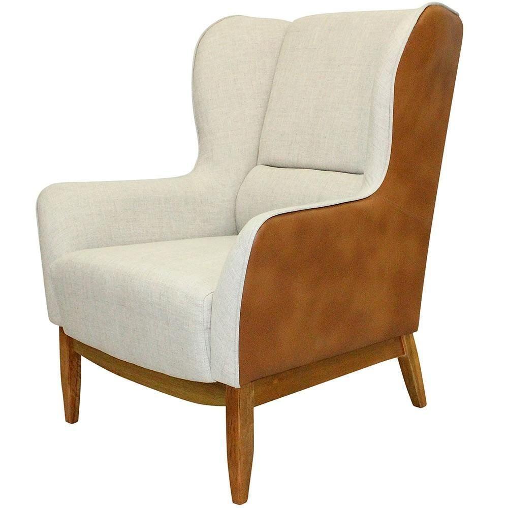 Kit Poltrona Com Puff Linho Bege A-184 Corano Marrom - 10