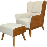 Kit Poltrona Com Puff Linho Bege A-184 Corano Marrom - 1