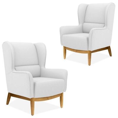 Kit 2 Poltronas Milena D02 Decorativas Corino Branco Lyam Decor