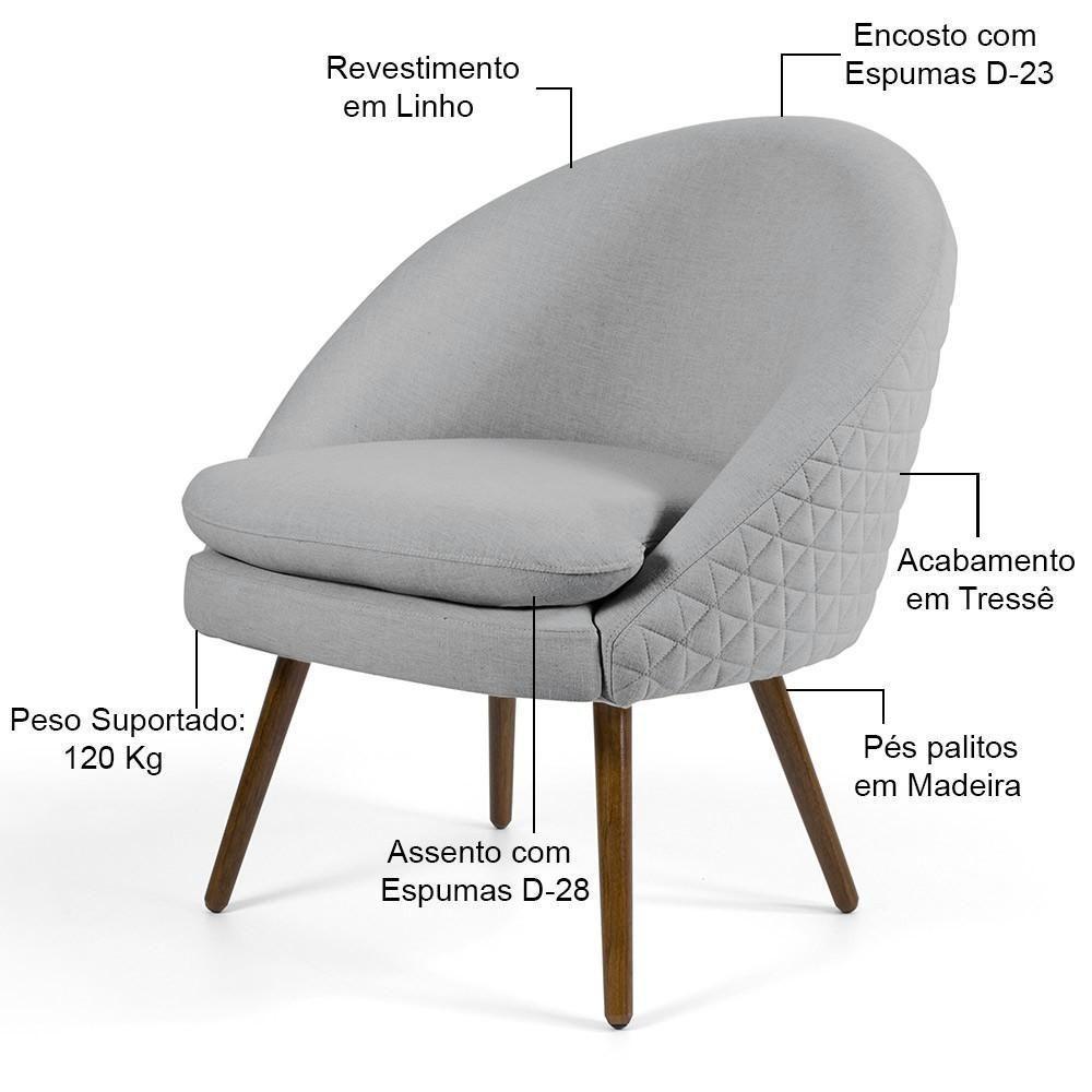Kit 02 Poltronas Pés Palito Rafa D02 Tressê Cinza D-315 - 3