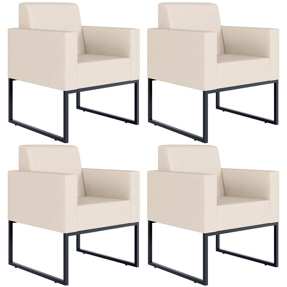 Kit 04 Poltronas Base Fixa De Metal Helô L02 Suede Bege - 1