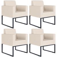 Kit 04 Poltronas Base Fixa De Metal Helô L02 Suede Bege - 1