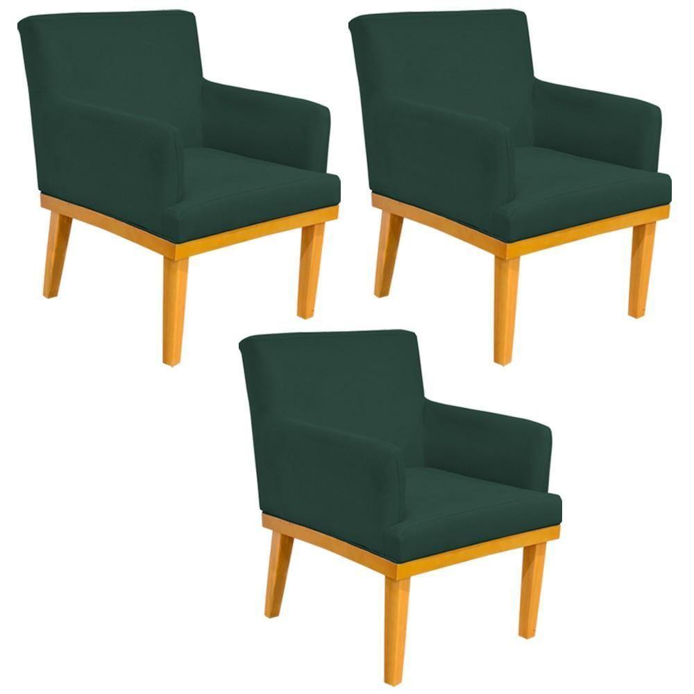 Kit 03 Poltronas Base Mel Beatriz W01 Suede Verde Musgo - 1