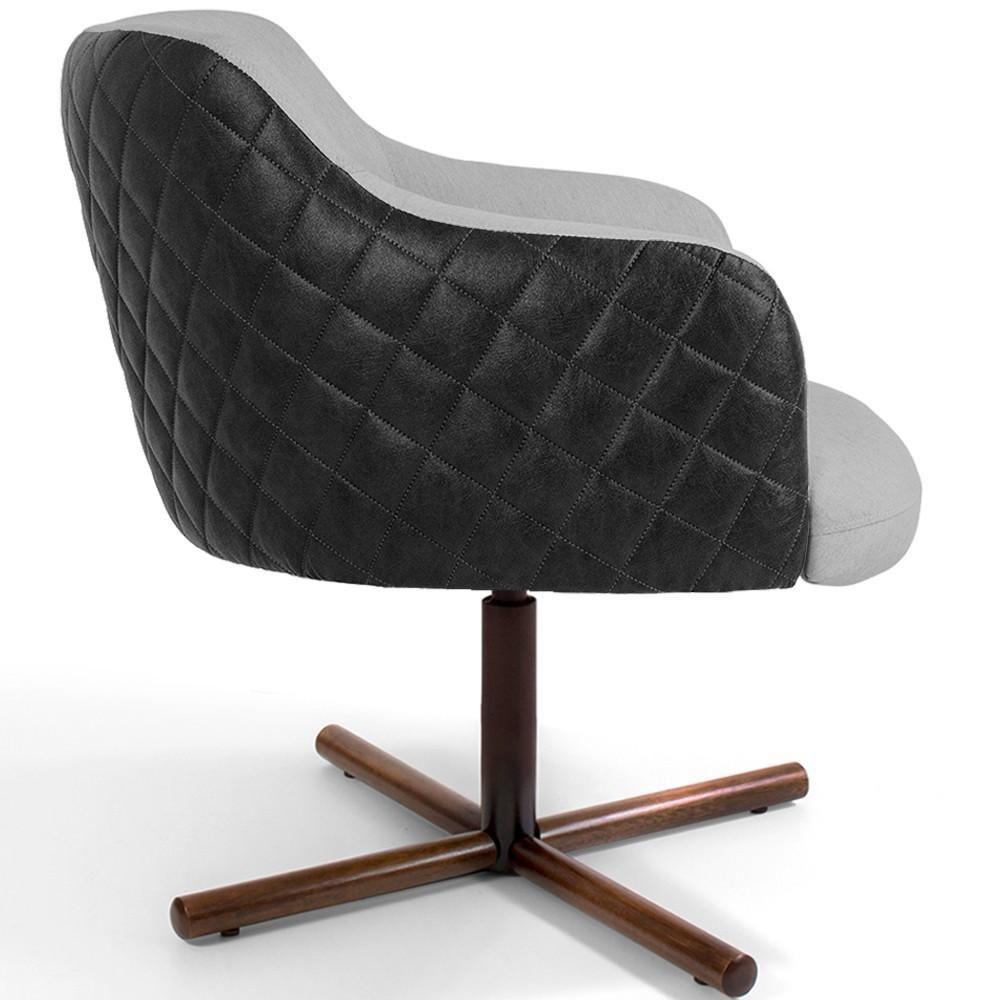 Poltrona Giratória Base X Linho Cinza Tressê Corano Preto - 5