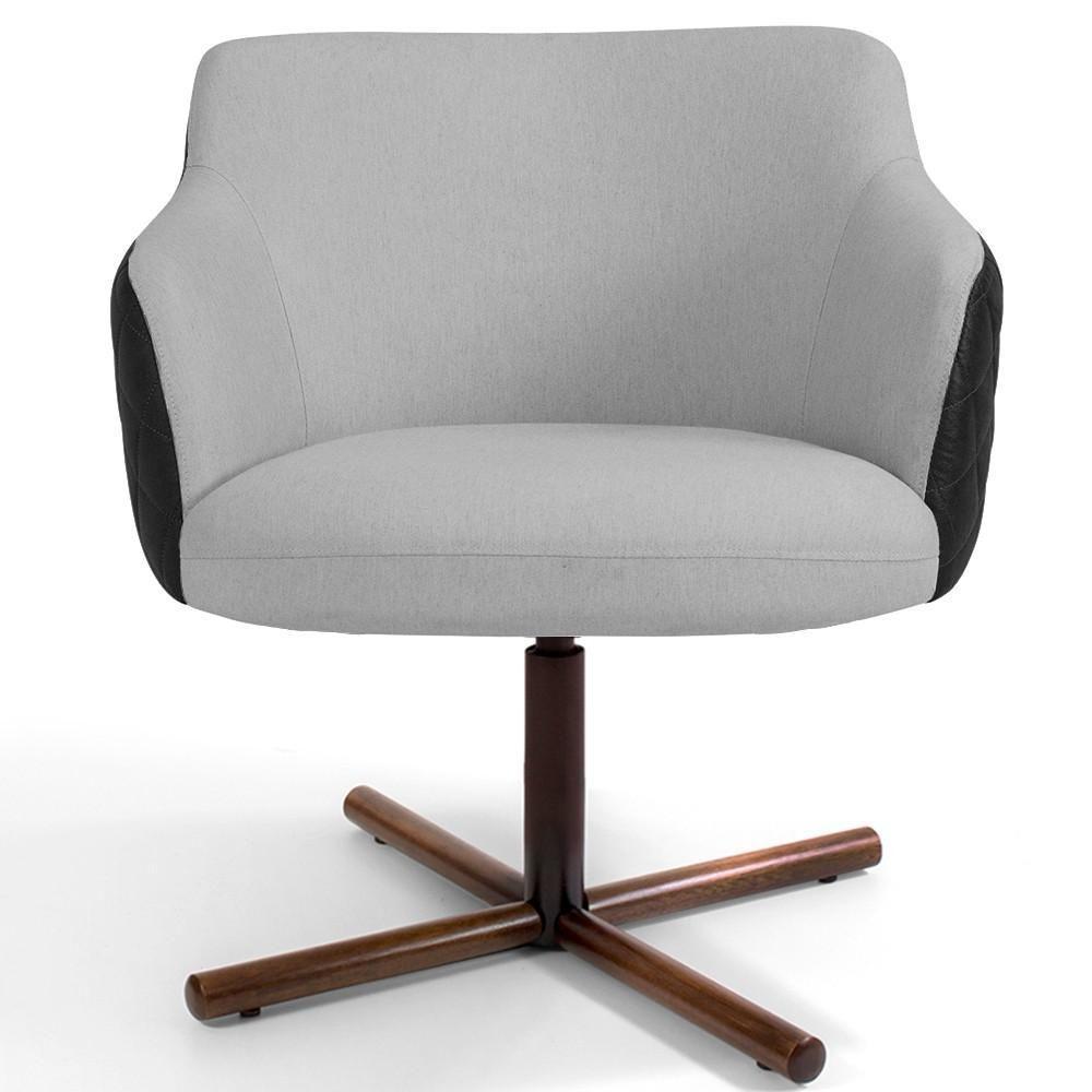 Poltrona Giratória Base X Linho Cinza Tressê Corano Preto - 6