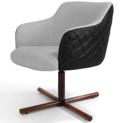 Poltrona Giratória Base X Linho Cinza Tressê Corano Preto