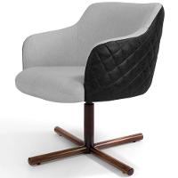 Poltrona Giratória Base X Linho Cinza Tressê Corano Preto - 1