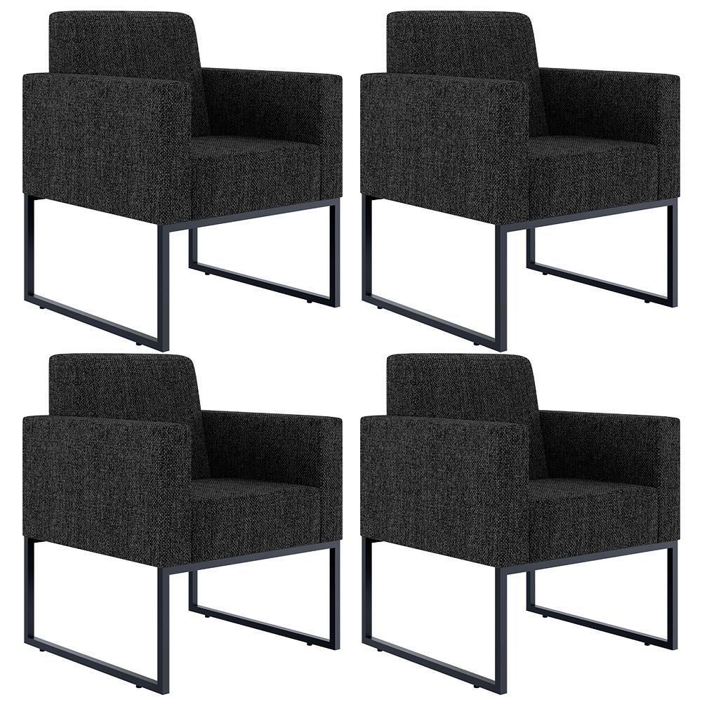 Kit 04 Poltronas Base Fixa Metal Helô L02 Linho Chumbo - 1