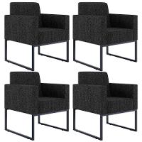 Kit 04 Poltronas Base Fixa Metal Helô L02 Linho Chumbo - 1