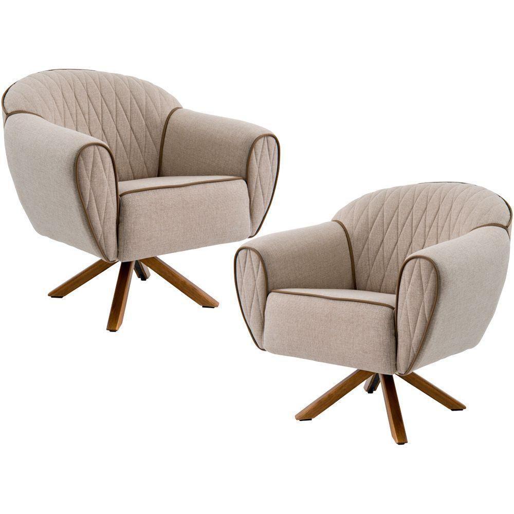 Kit 02 Poltronas Nina D02 Bege Rústico D-470 - 1