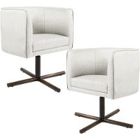 Kit 02 Poltronas Giratória Base X Linho Bege C-443 - 1