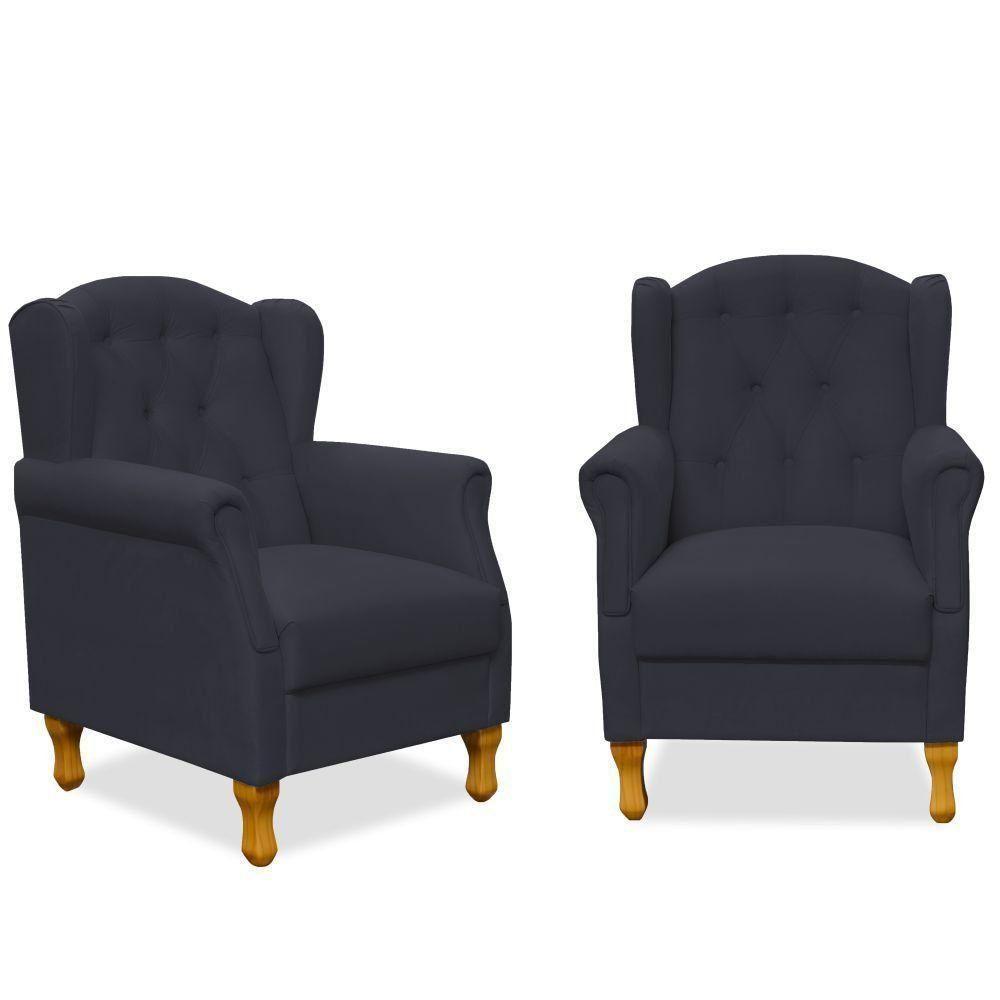 Kit 02 Poltronas Para Sala De Estar Yara P02 Suede Preto - 1