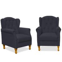 Kit 02 Poltronas Para Sala De Estar Yara P02 Suede Preto - 1