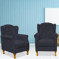 Kit 02 Poltronas Para Sala De Estar Yara P02 Suede Preto - 7