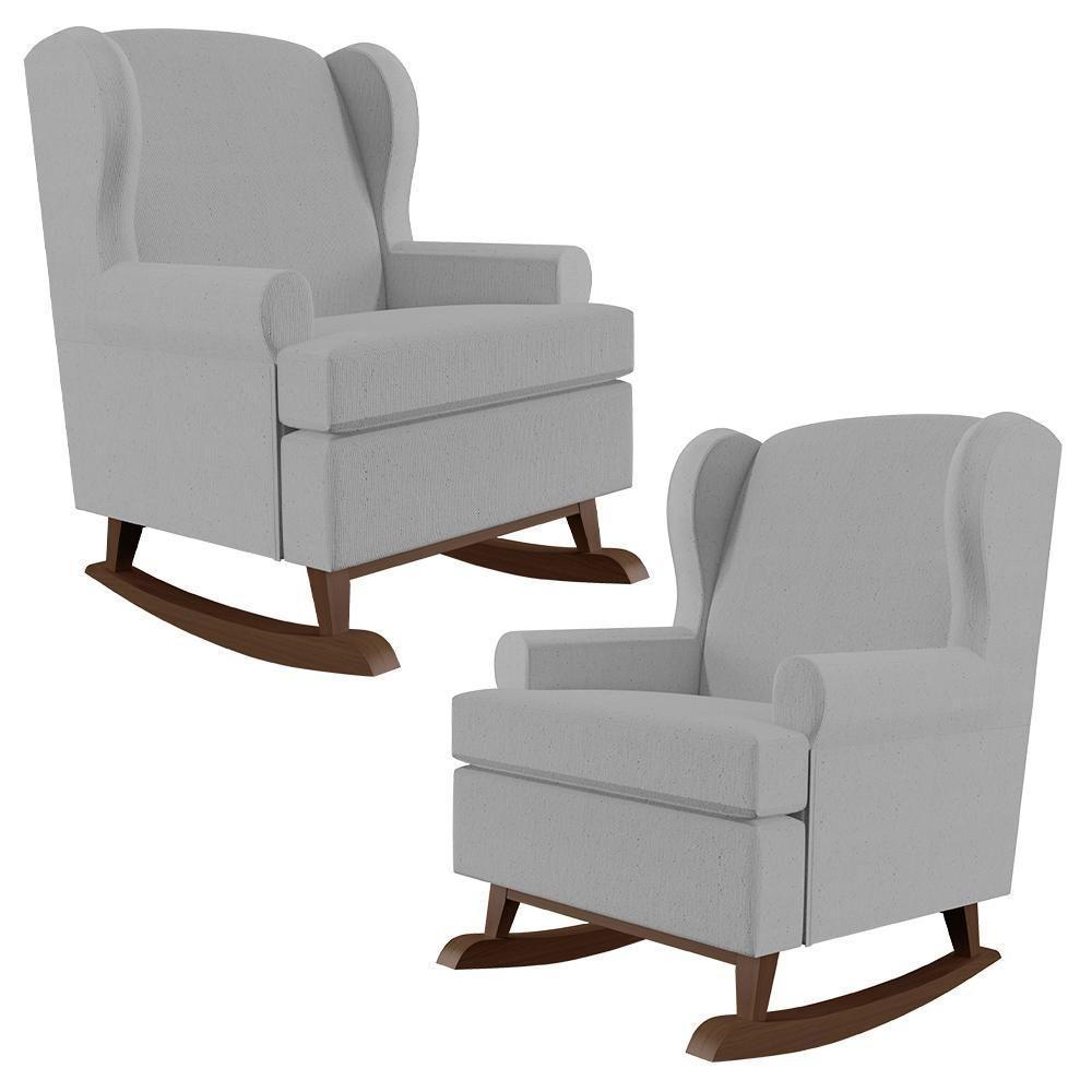 Kit 02 Poltronas Malu Base De Madeira P02 Linho Cinza - 1