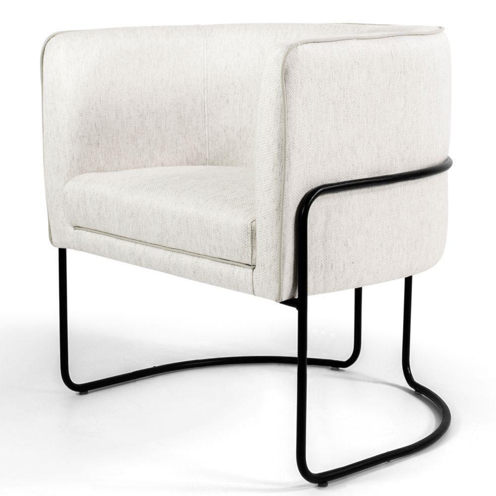 Poltrona Fixa Base De Aço Preto Betina D02 Linho Creme A-48 - 4