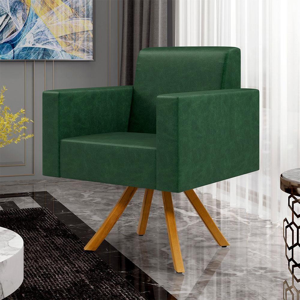 Kit 02 Poltronas Base Giratória De Madeira Facto Verde Musgo - 8