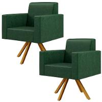 Kit 02 Poltronas Base Giratória De Madeira Facto Verde Musgo - 1