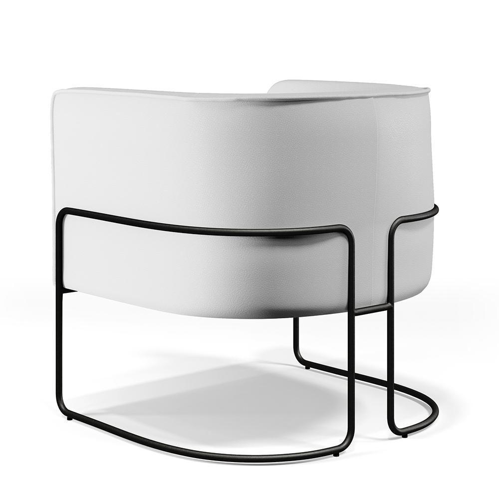 Poltrona Fixa Base De Aço Preto Corano Branco C-12 - 2