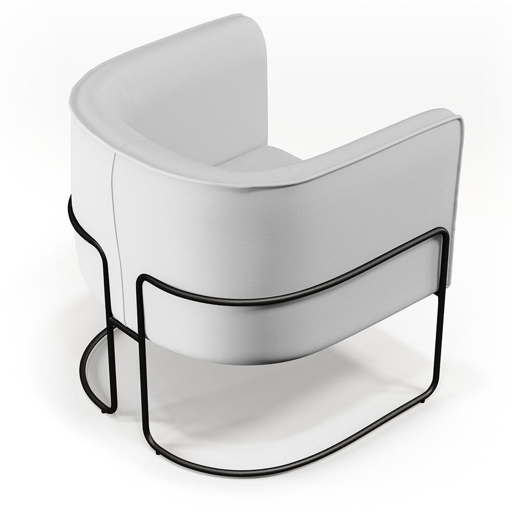 Poltrona Fixa Base De Aço Preto Corano Branco C-12 - 3