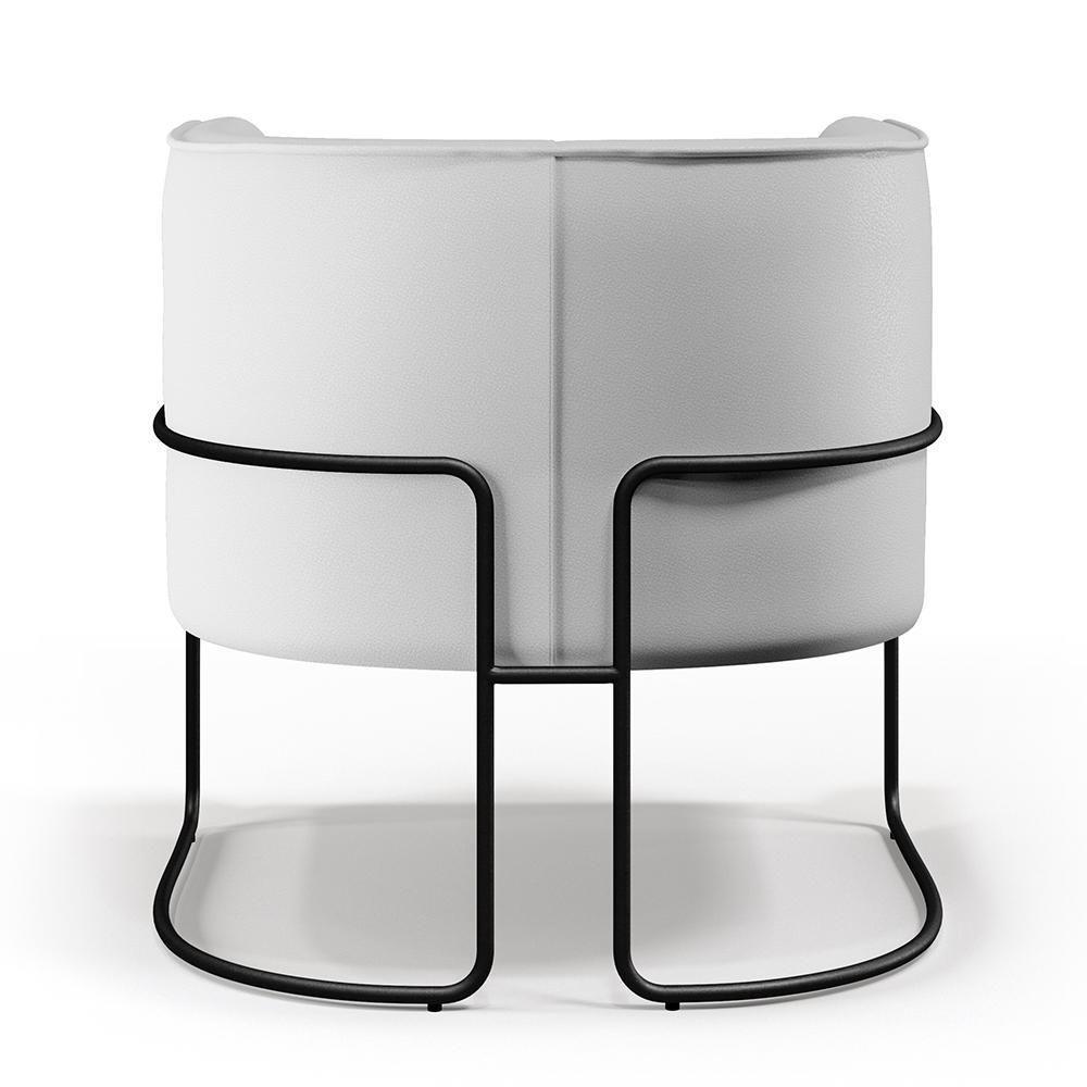 Poltrona Fixa Base De Aço Preto Corano Branco C-12 - 4