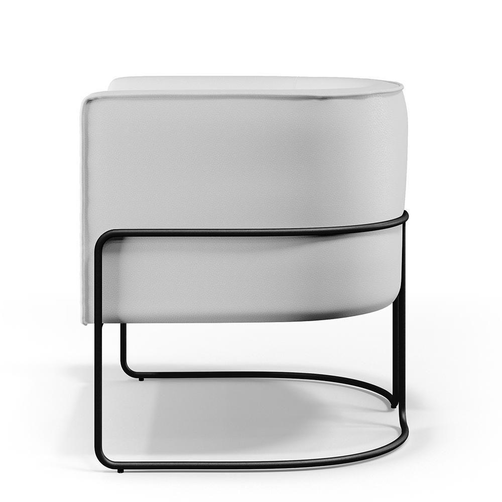 Poltrona Fixa Base De Aço Preto Corano Branco C-12 - 5