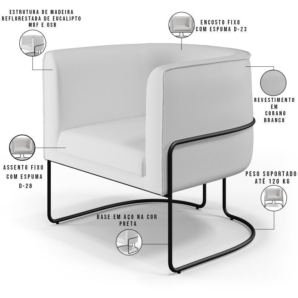 Poltrona Fixa Base De Aço Preto Corano Branco C-12 - 7