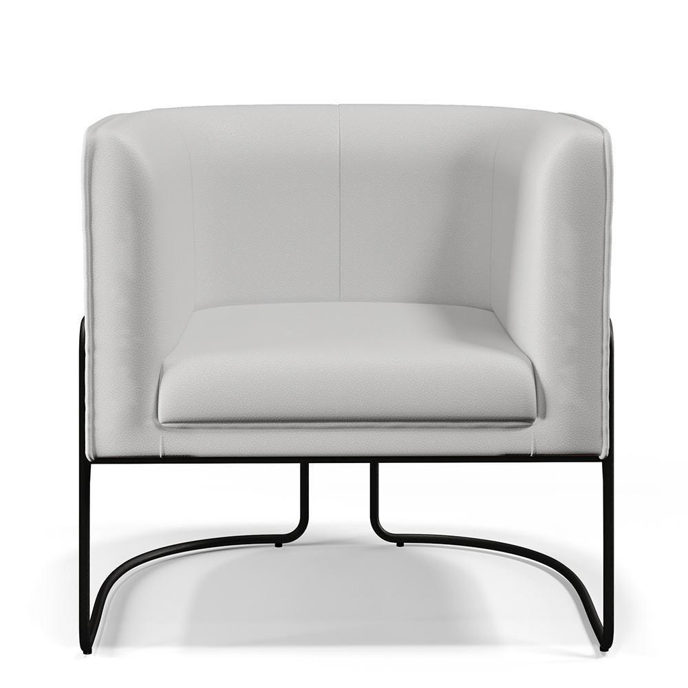 Poltrona Fixa Base De Aço Preto Corano Branco C-12 - 8