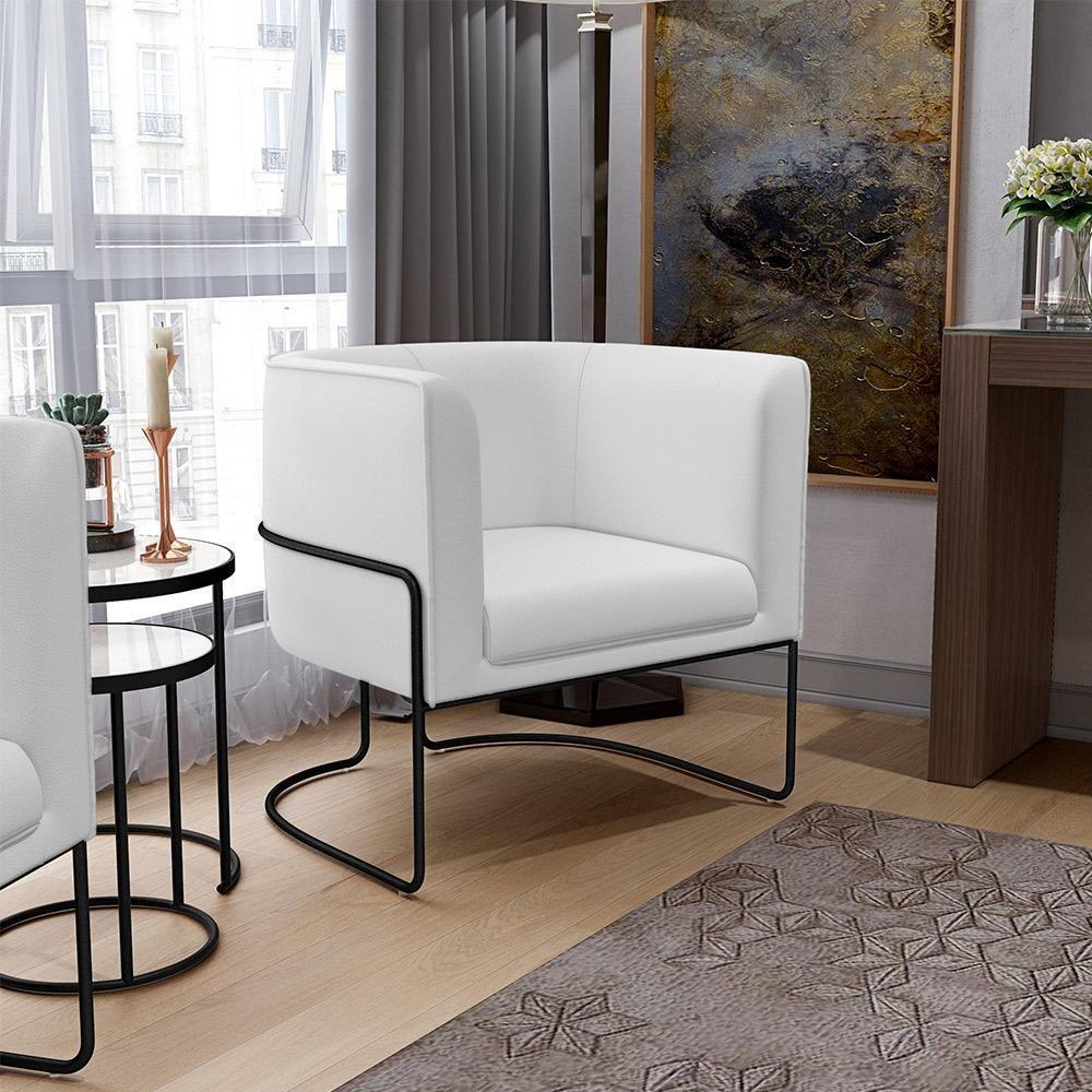 Poltrona Fixa Base De Aço Preto Corano Branco C-12 - 9