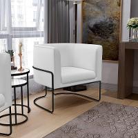 Poltrona Fixa Base De Aço Preto Corano Branco C-12 - 9