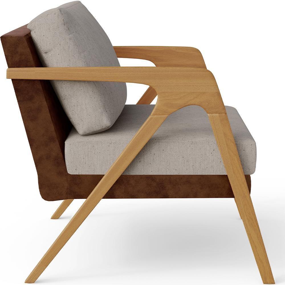 Poltrona Para Sala De Estar Pietra Marrom Linho Bege - 3