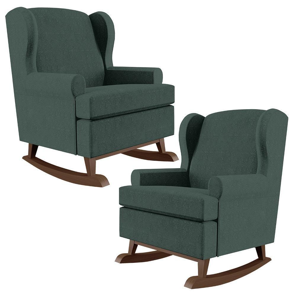 Kit 02 Poltronas Malu Base De Madeira P02 Linho Verde Musgo - 1