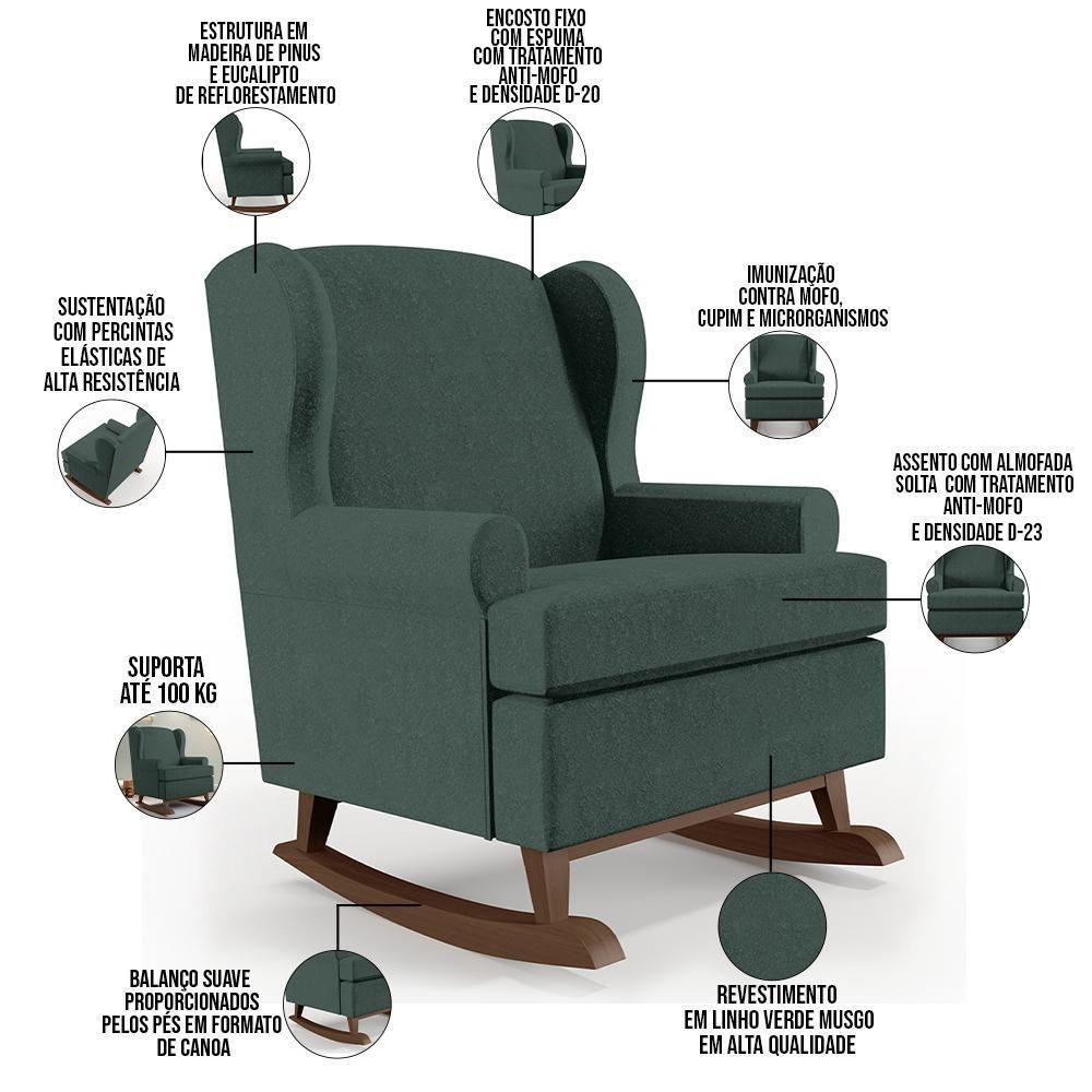 Kit 02 Poltronas Malu Base De Madeira P02 Linho Verde Musgo - 7