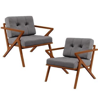 Kit 2 Poltronas Decorativas Laís B04 Linho Cinza Lyam Decor